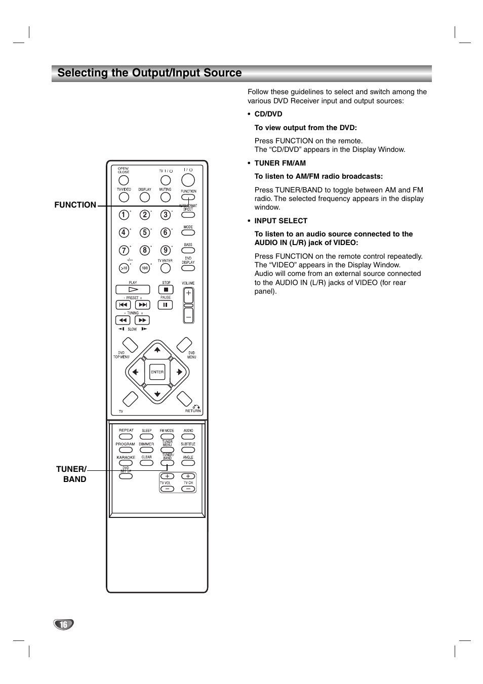 Selecting the output/input source | Aiwa AVJ-X33 User Manual | Page 16 / 39