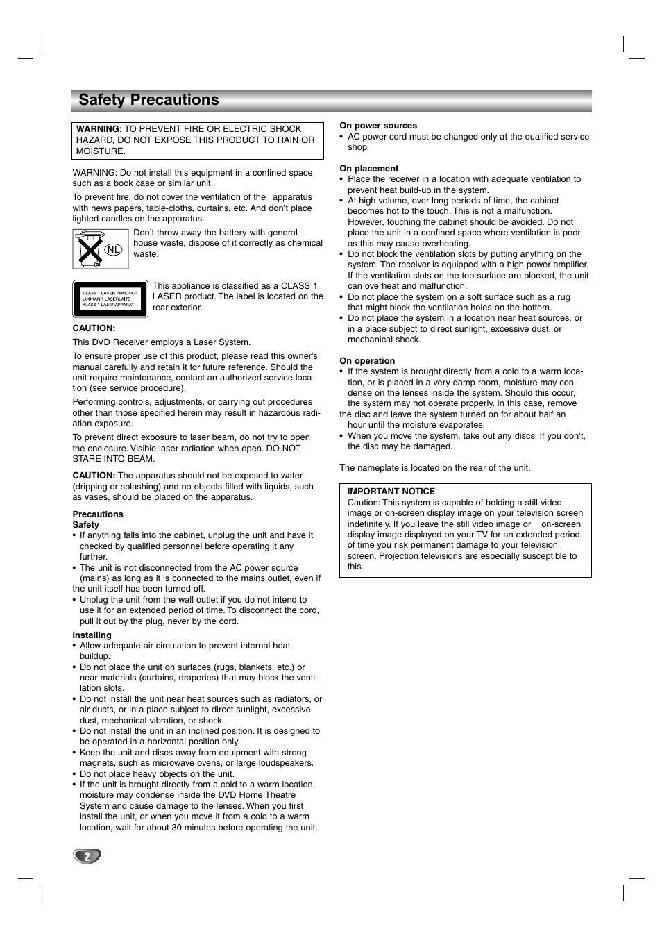 Safety precautions | Aiwa AVJ-X33 User Manual | Page 2 / 39
