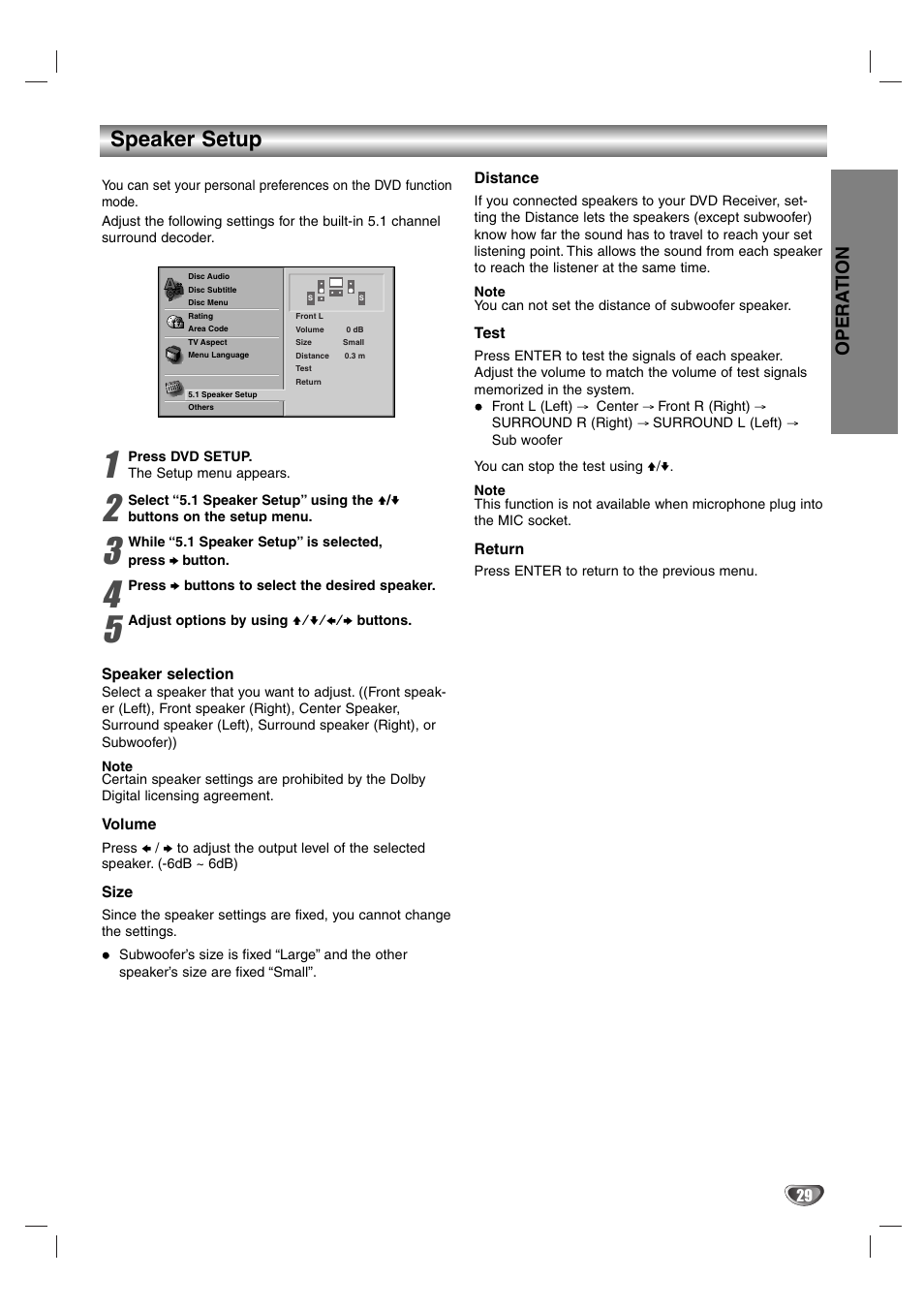 Speaker setup, Opera tion | Aiwa AVJ-X33 User Manual | Page 29 / 39