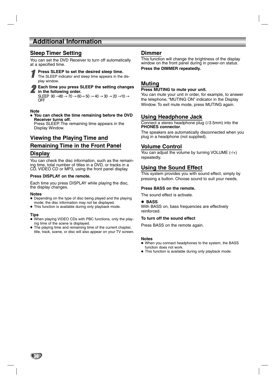 Additional information | Aiwa AVJ-X33 User Manual | Page 30 / 39