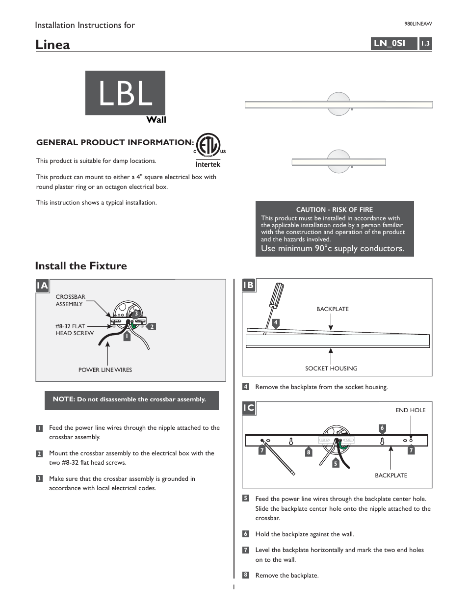 LBL Lighting Linea User Manual | 2 pages