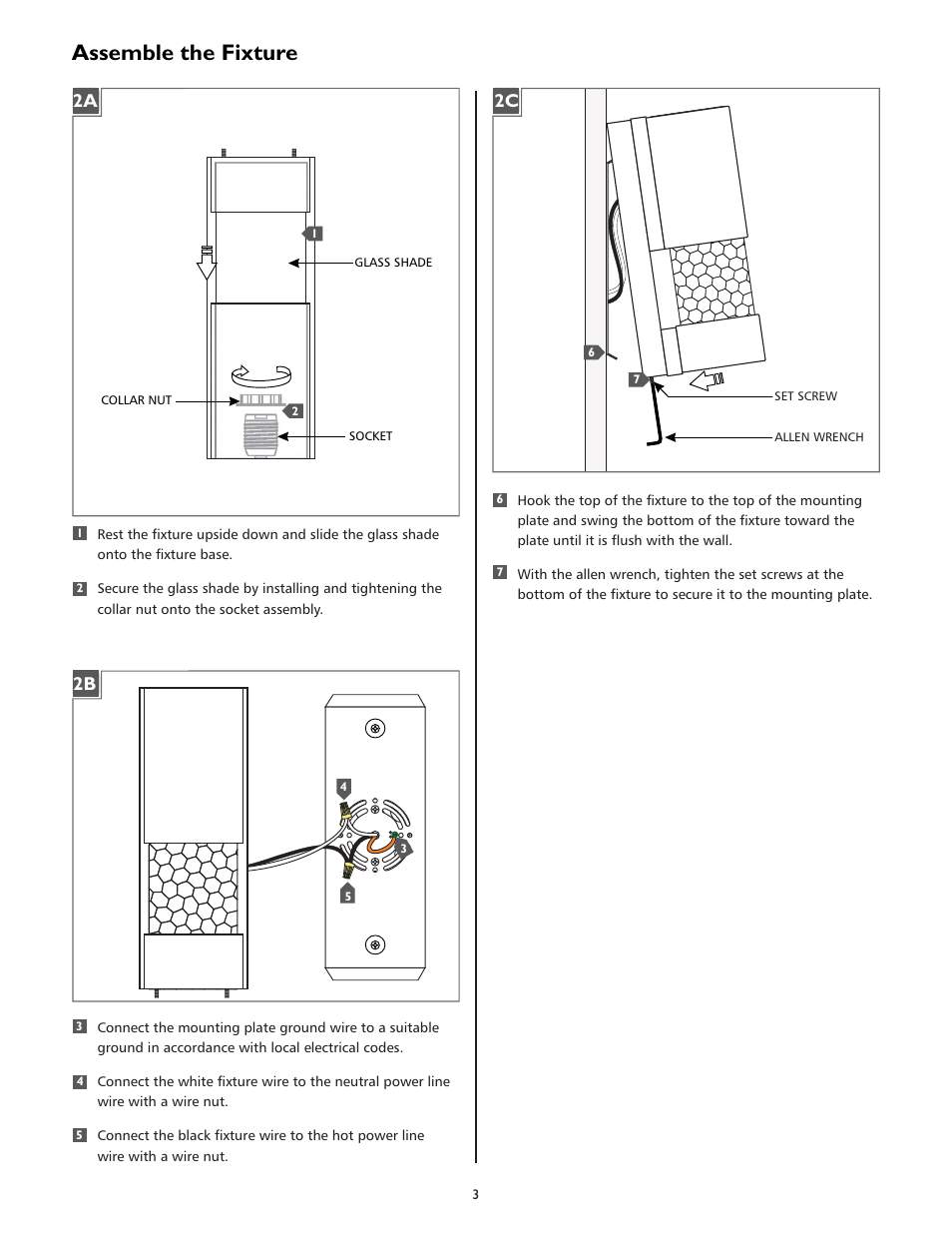 Assemble the fixture, 2b 2c | LBL Lighting Moon Dance 13 User Manual | Page 3 / 4