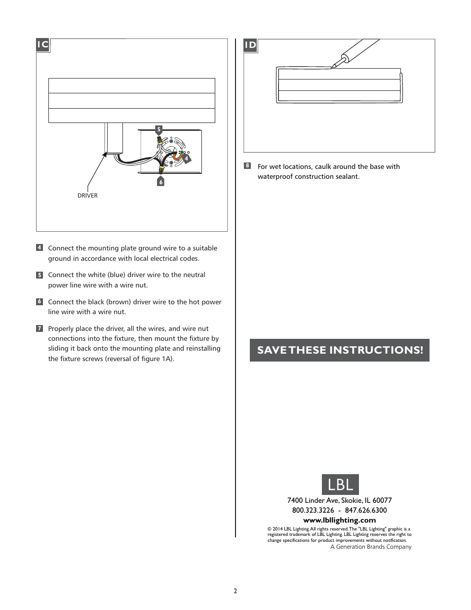 Save these instructions, 1c 1d | LBL Lighting Hunter 10 User Manual | Page 2 / 2