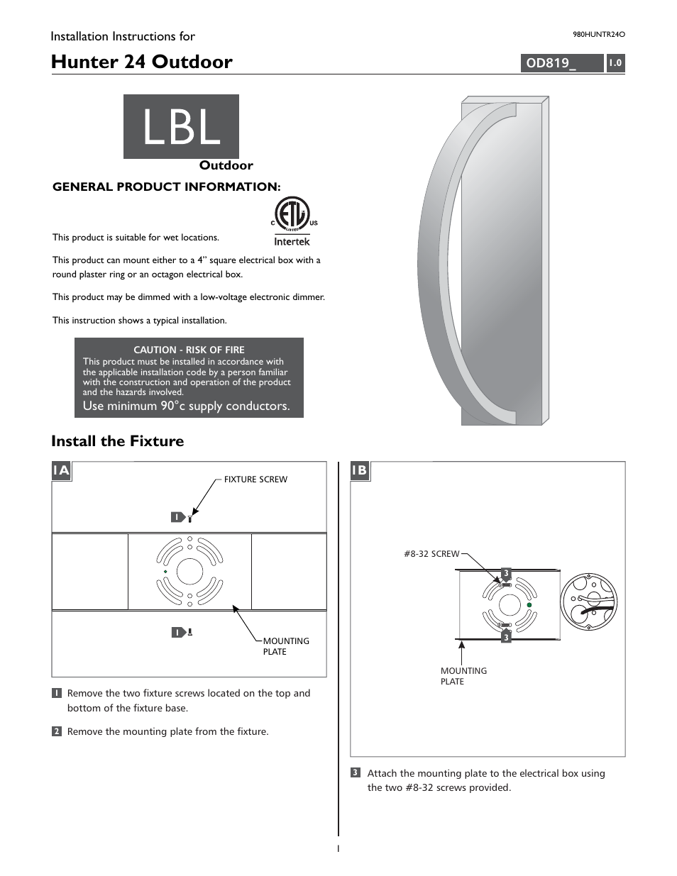 LBL Lighting Hunter 24 User Manual | 2 pages