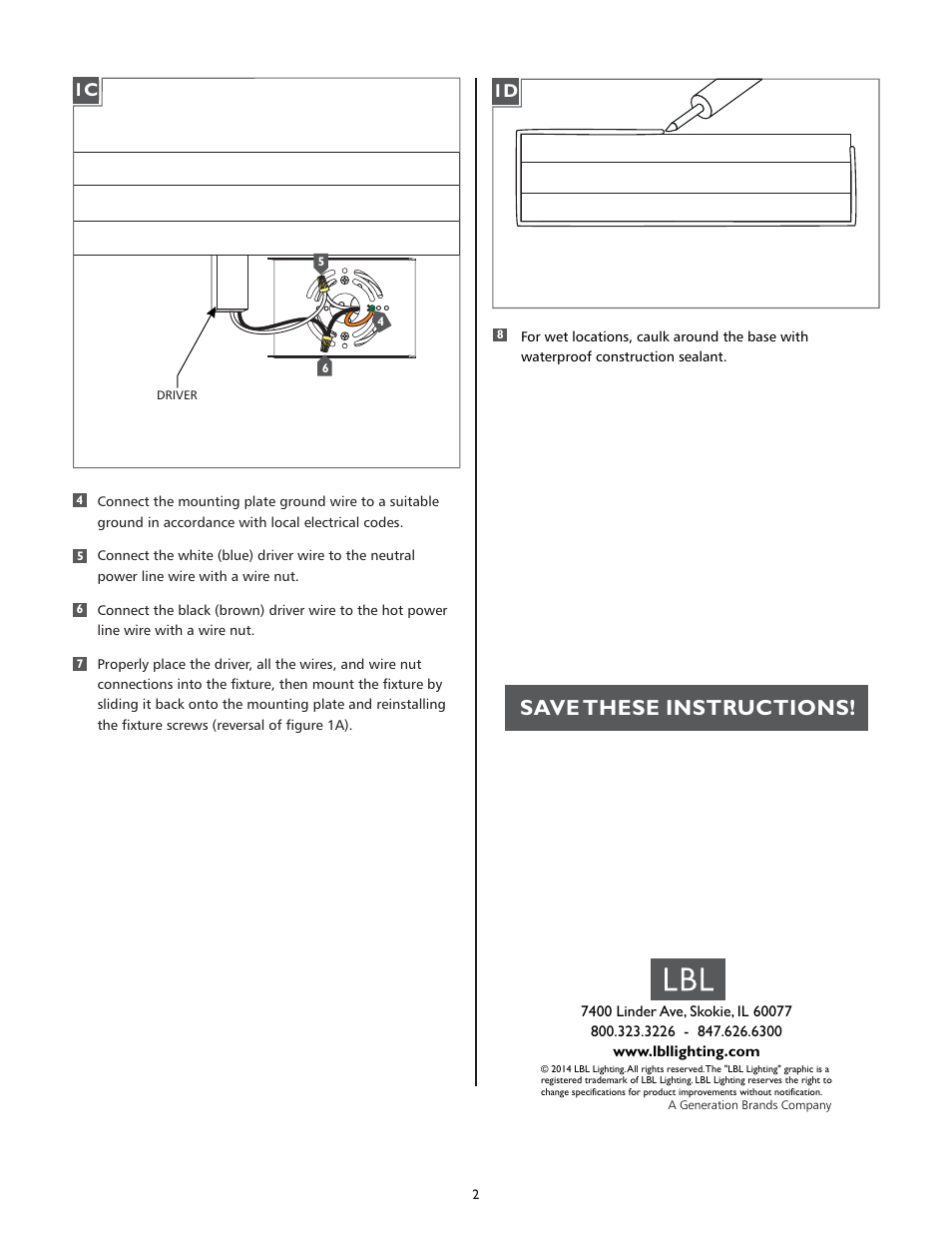Save these instructions, 1c 1d | LBL Lighting Hunter 24 User Manual | Page 2 / 2