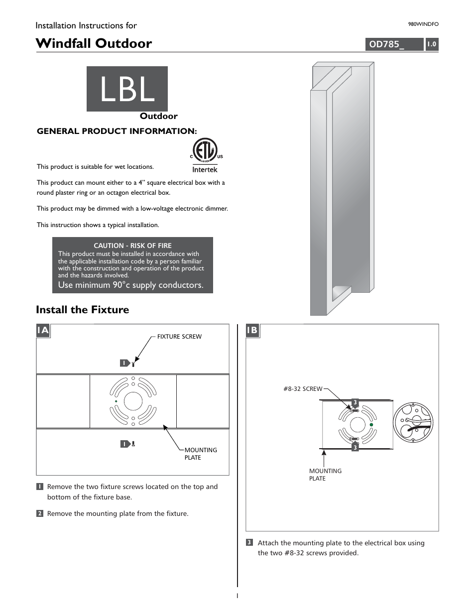 LBL Lighting Windfall User Manual | 2 pages