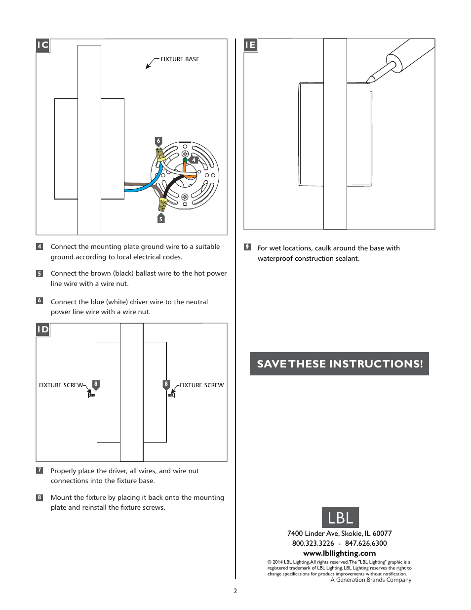 Save these instructions | LBL Lighting Aviva 14 User Manual | Page 2 / 2