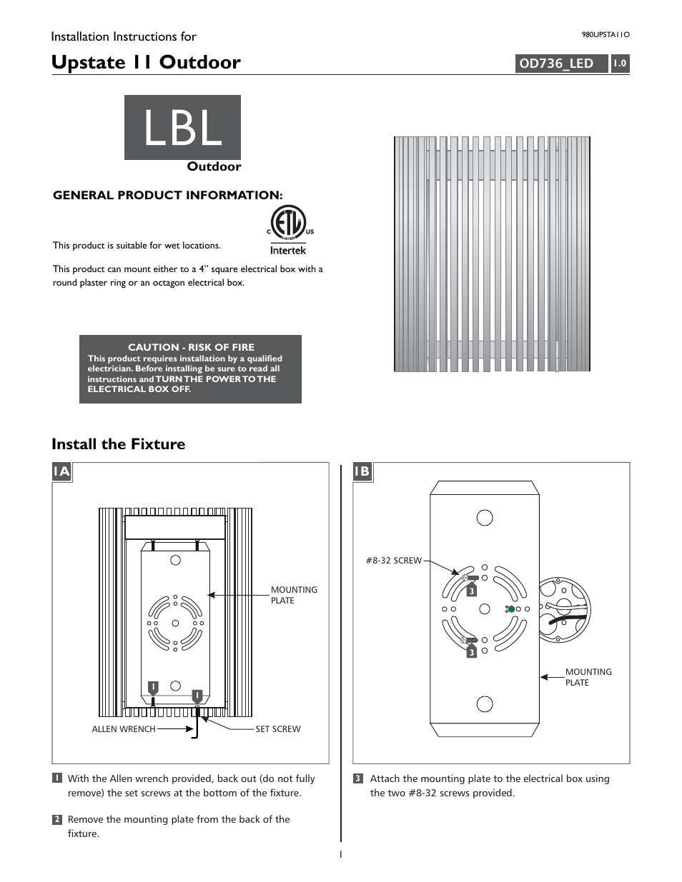 LBL Lighting Upstate 11 User Manual | 4 pages