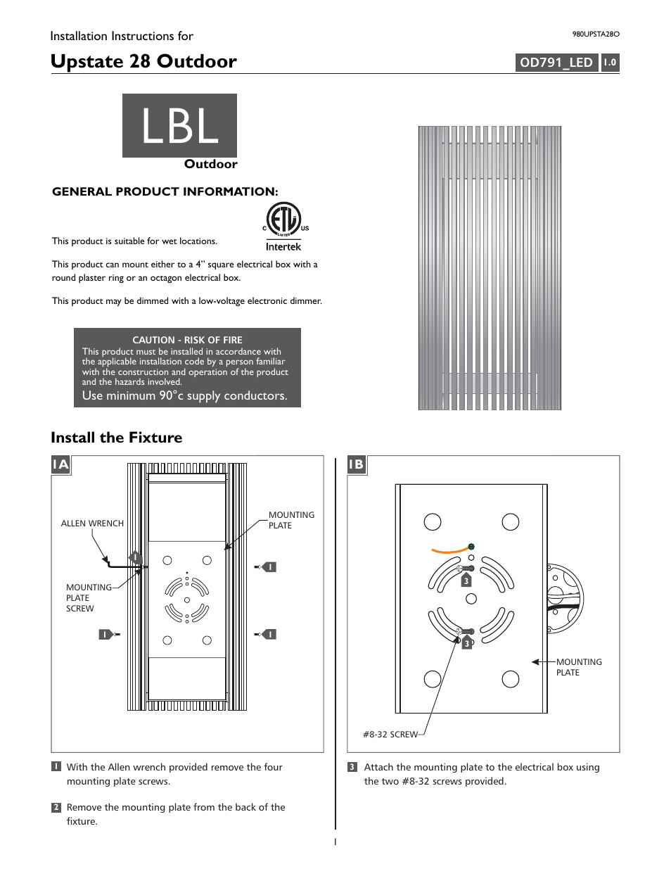 LBL Lighting Upstate 28 User Manual | 4 pages