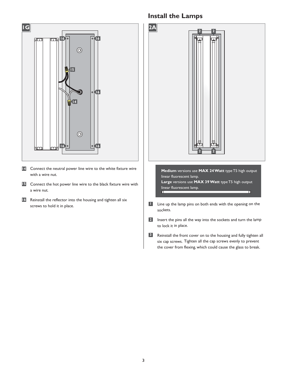 Install the lamps | LBL Lighting Modular New York Medium/Large T5 User Manual | Page 3 / 4
