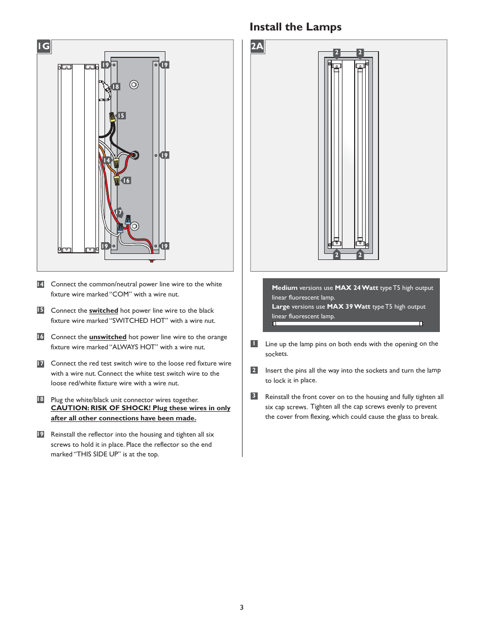 Install the lamps | LBL Lighting Modular New York Medium/Large T5 with Emergency Backup for 227V User Manual | Page 3 / 4