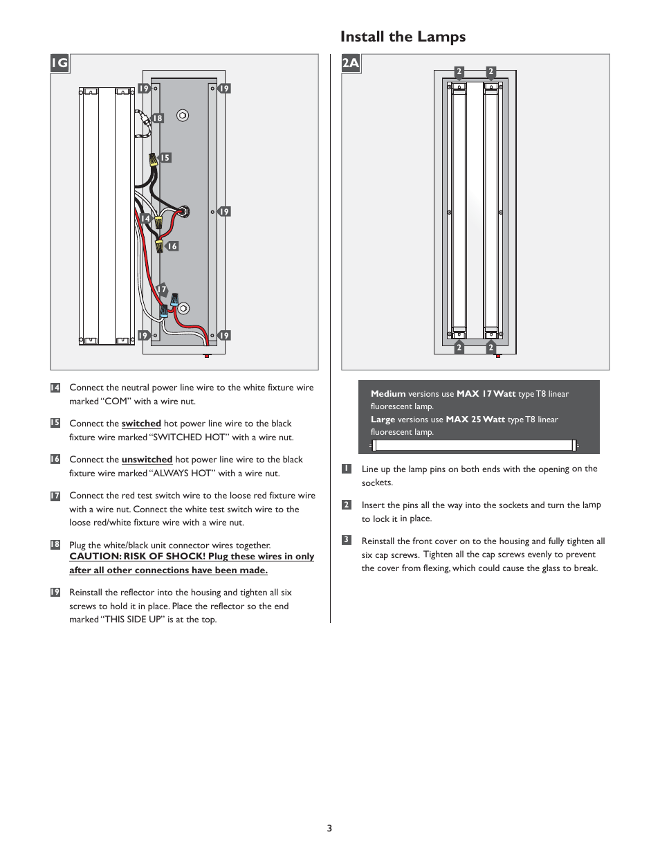 Install the lamps | LBL Lighting Modular New York Medium/Large T8 with Emergency Backup User Manual | Page 3 / 4