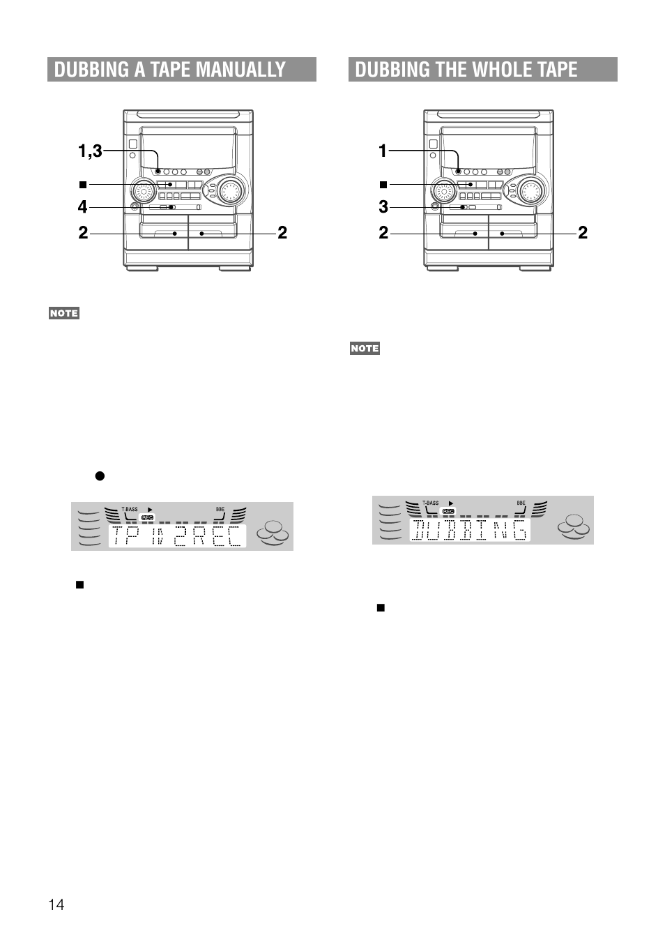 Dubbing a tape manually, Dubbing the whole tape | Aiwa NSX-AJ20 User Manual | Page 14 / 62