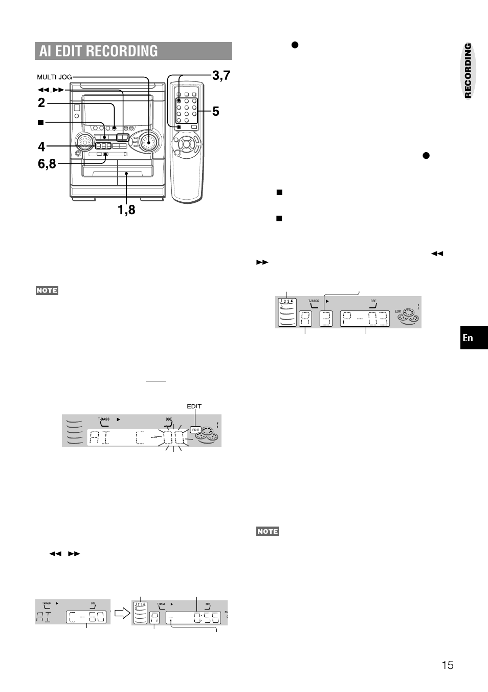 Ai edit recording | Aiwa NSX-AJ20 User Manual | Page 15 / 62