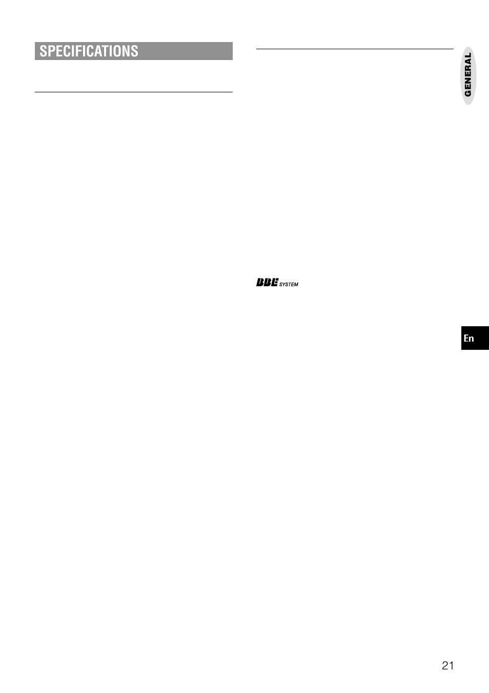 Specifications, General | Aiwa NSX-AJ20 User Manual | Page 21 / 62