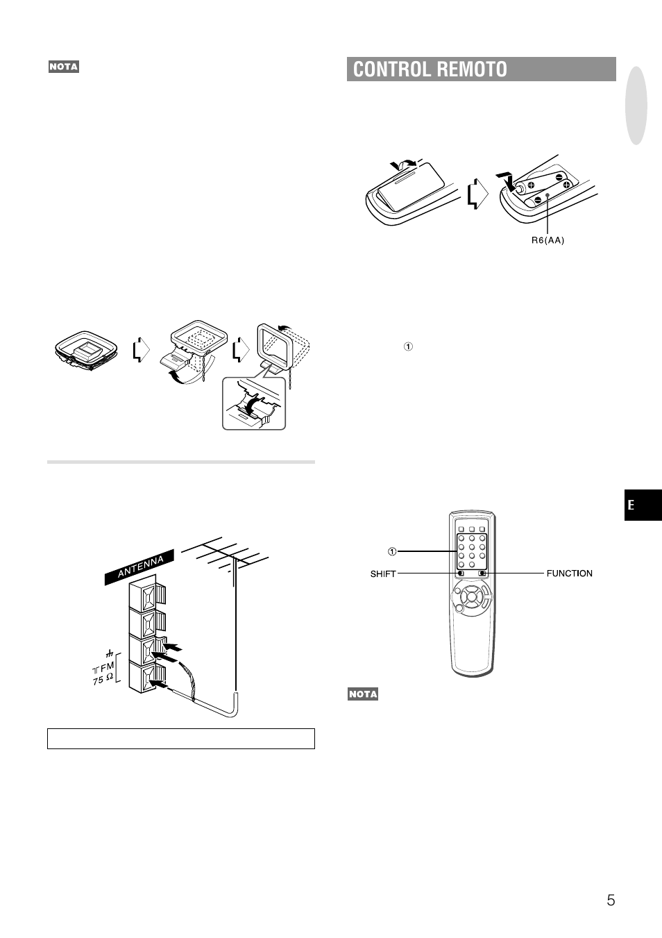 Control remoto, Conexion de una antena exterior | Aiwa NSX-AJ20 User Manual | Page 26 / 62