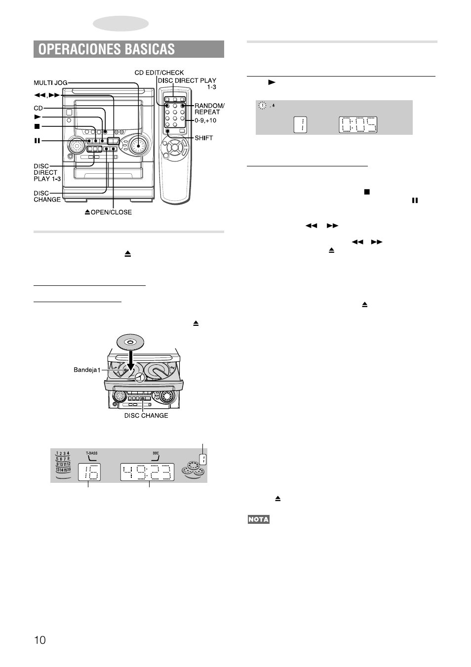 Operaciones basicas, Introduccion de discos, Reproduccion de discos | Aiwa NSX-AJ20 User Manual | Page 31 / 62