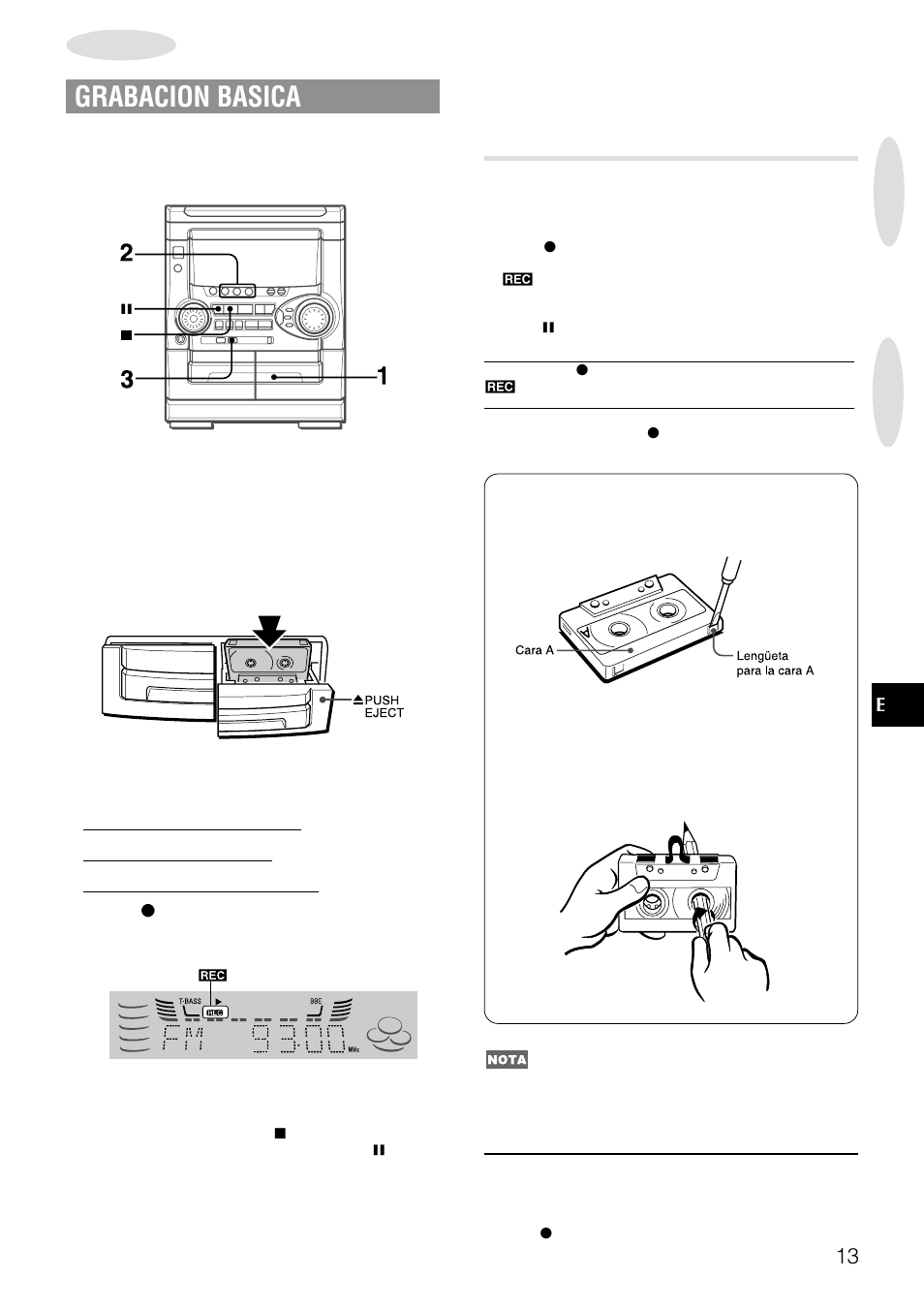 Grabacion basica, Insercion de espacios sin grabar | Aiwa NSX-AJ20 User Manual | Page 34 / 62