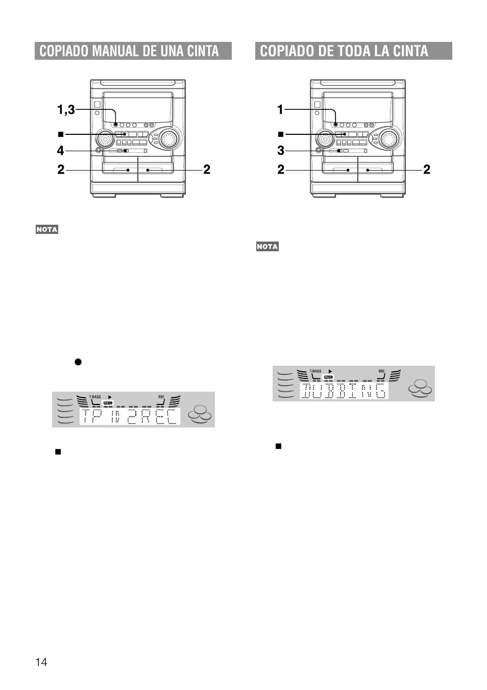 Copiado de toda la cinta, Copiado manual de una cinta | Aiwa NSX-AJ20 User Manual | Page 35 / 62