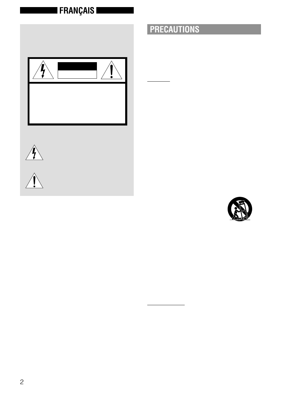 Français, Precautions, Avertissement | Aiwa NSX-AJ20 User Manual | Page 43 / 62