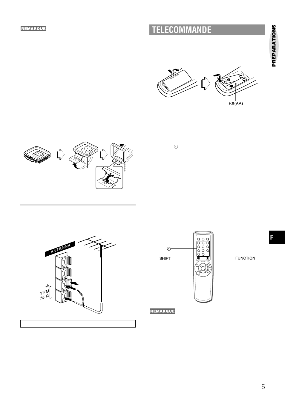 Telecommande, Connexion d’une antenne exterieure | Aiwa NSX-AJ20 User Manual | Page 46 / 62