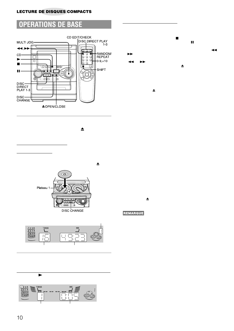 Operations de base, Mise en place de disques, Lecture de disques | Aiwa NSX-AJ20 User Manual | Page 51 / 62