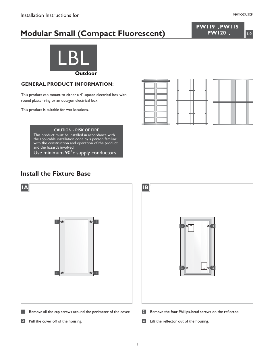 LBL Lighting Modular Industrial Small CF User Manual | 4 pages