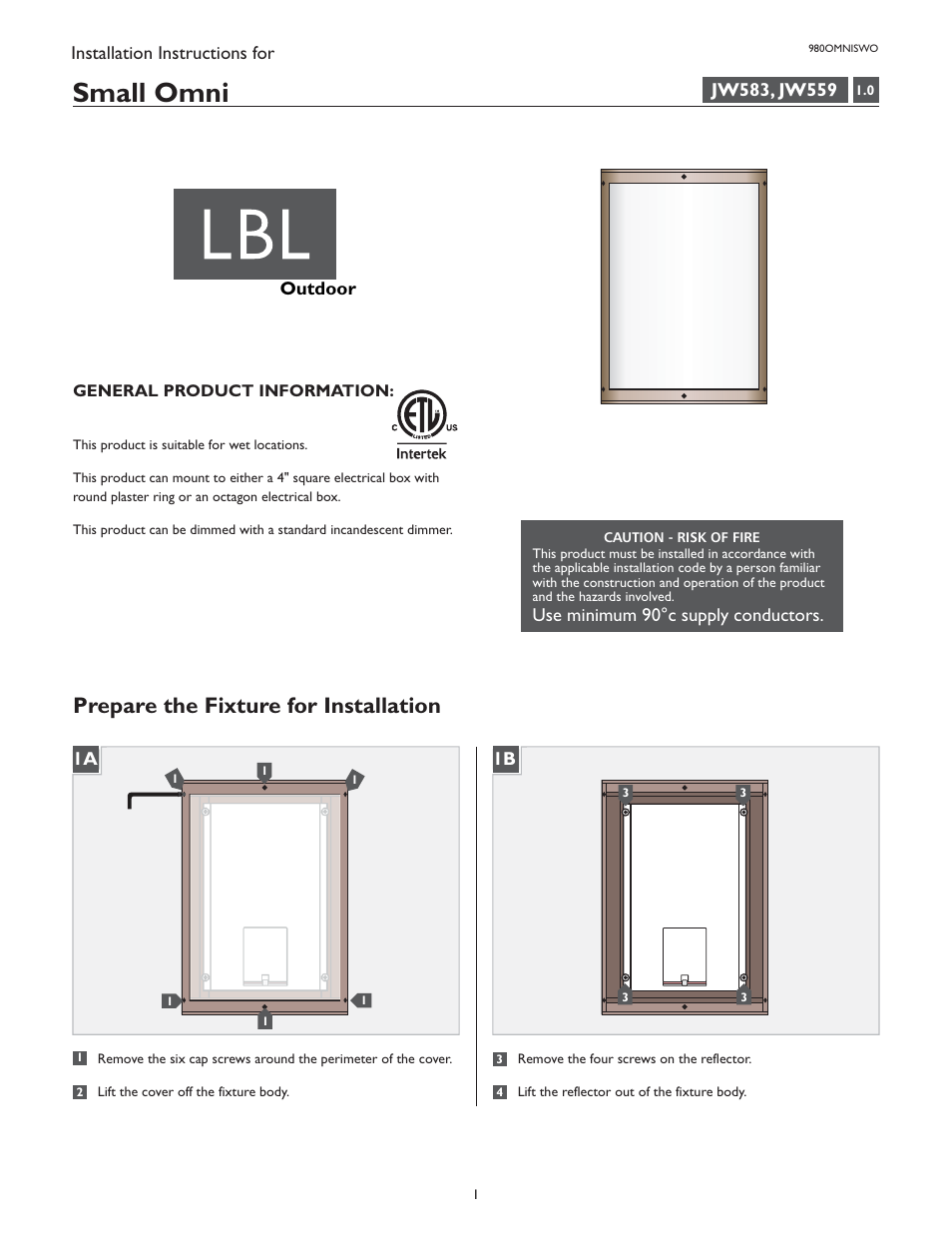 LBL Lighting Omni Small User Manual | 4 pages