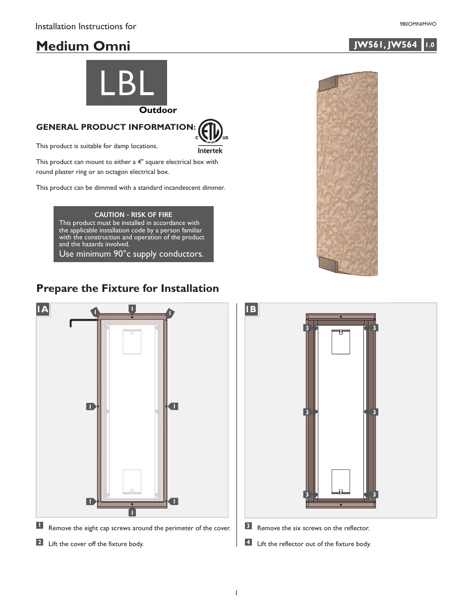 LBL Lighting Omni Medium User Manual | 4 pages