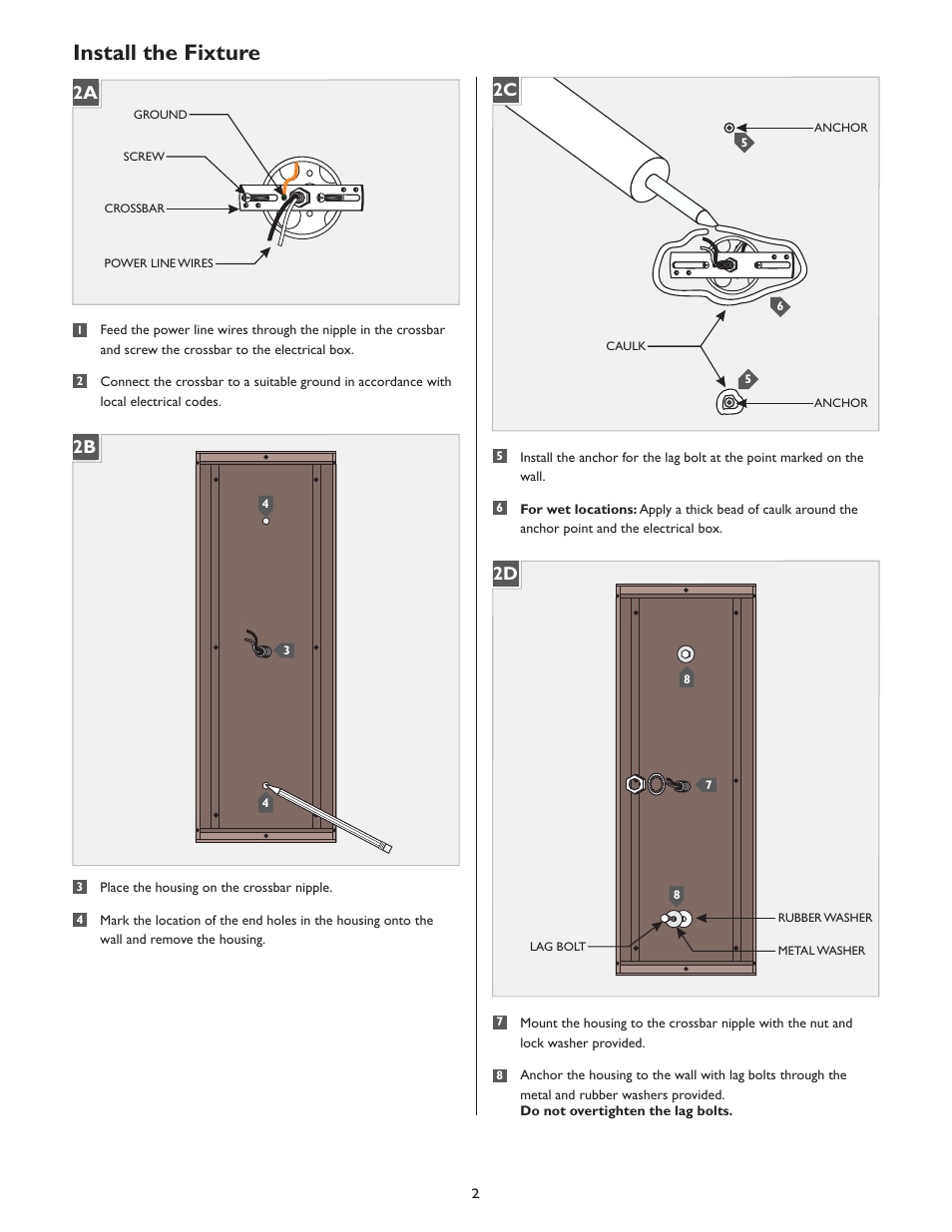 Install the fixture, 2d 2c 2b | LBL Lighting Omni Medium User Manual | Page 2 / 4