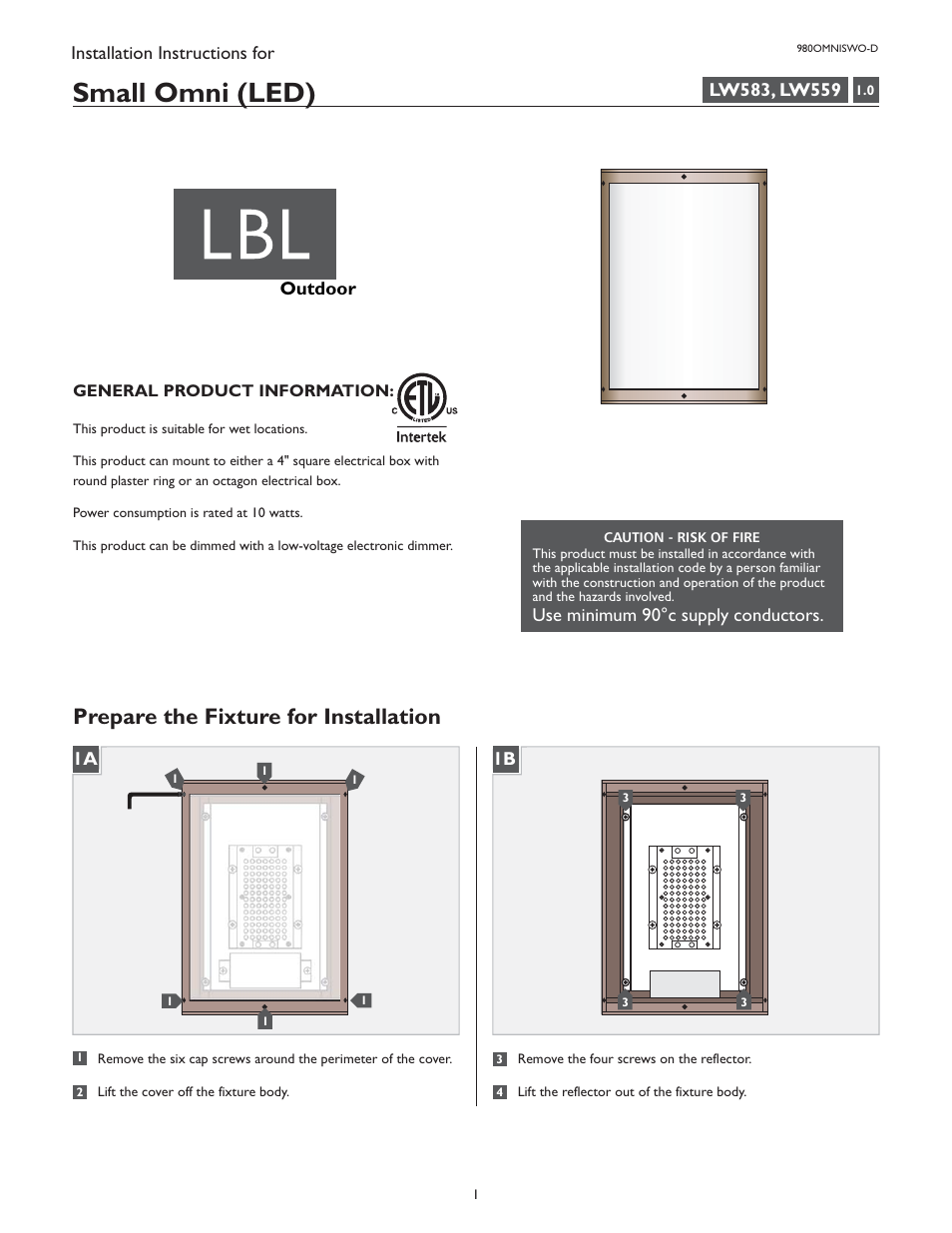 LBL Lighting Omni Small LED User Manual | 4 pages