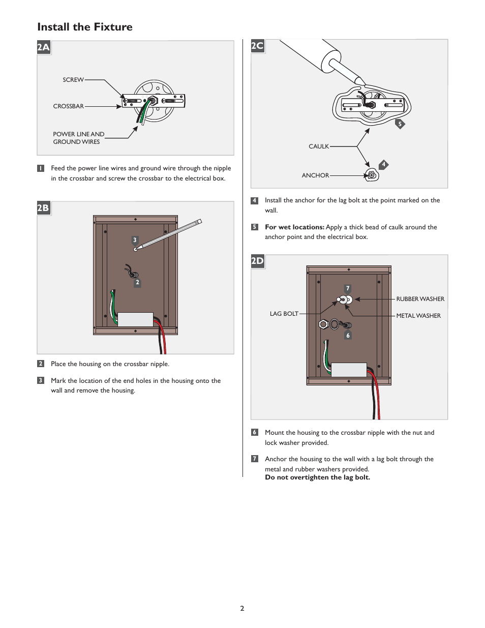 Install the fixture, 2d 2c 2b 2a | LBL Lighting Omni Small LED User Manual | Page 2 / 4