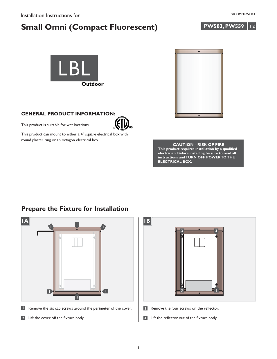 LBL Lighting Omni Small CF User Manual | 4 pages