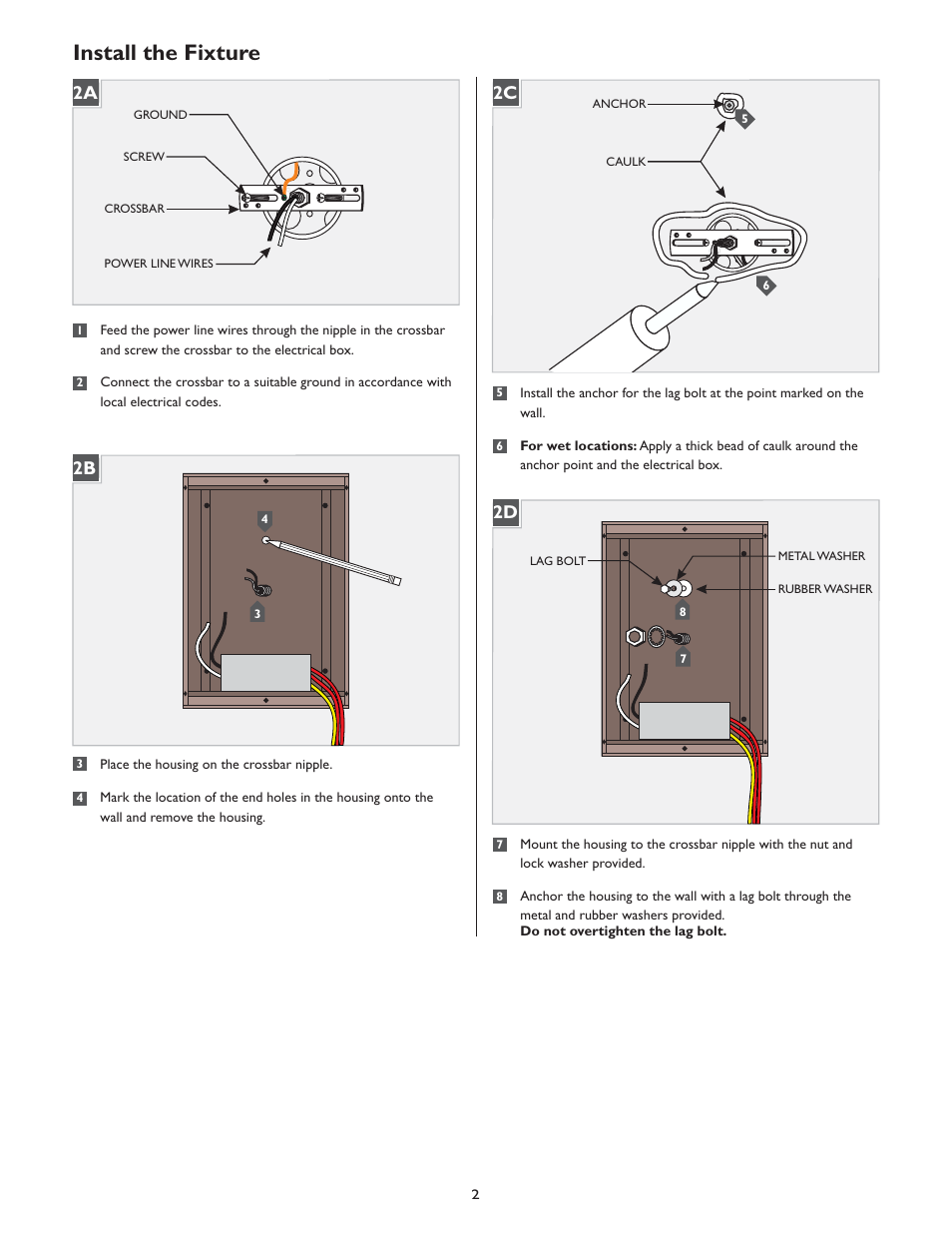 Install the fixture, 2d 2c 2b | LBL Lighting Omni Small CF User Manual | Page 2 / 4