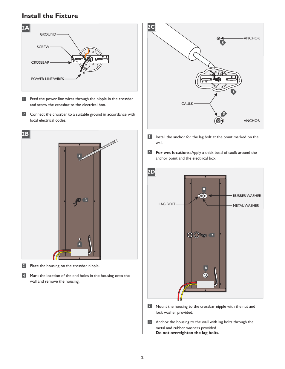 Install the fixture, 2d 2c 2b | LBL Lighting Omni Medium CF User Manual | Page 2 / 4