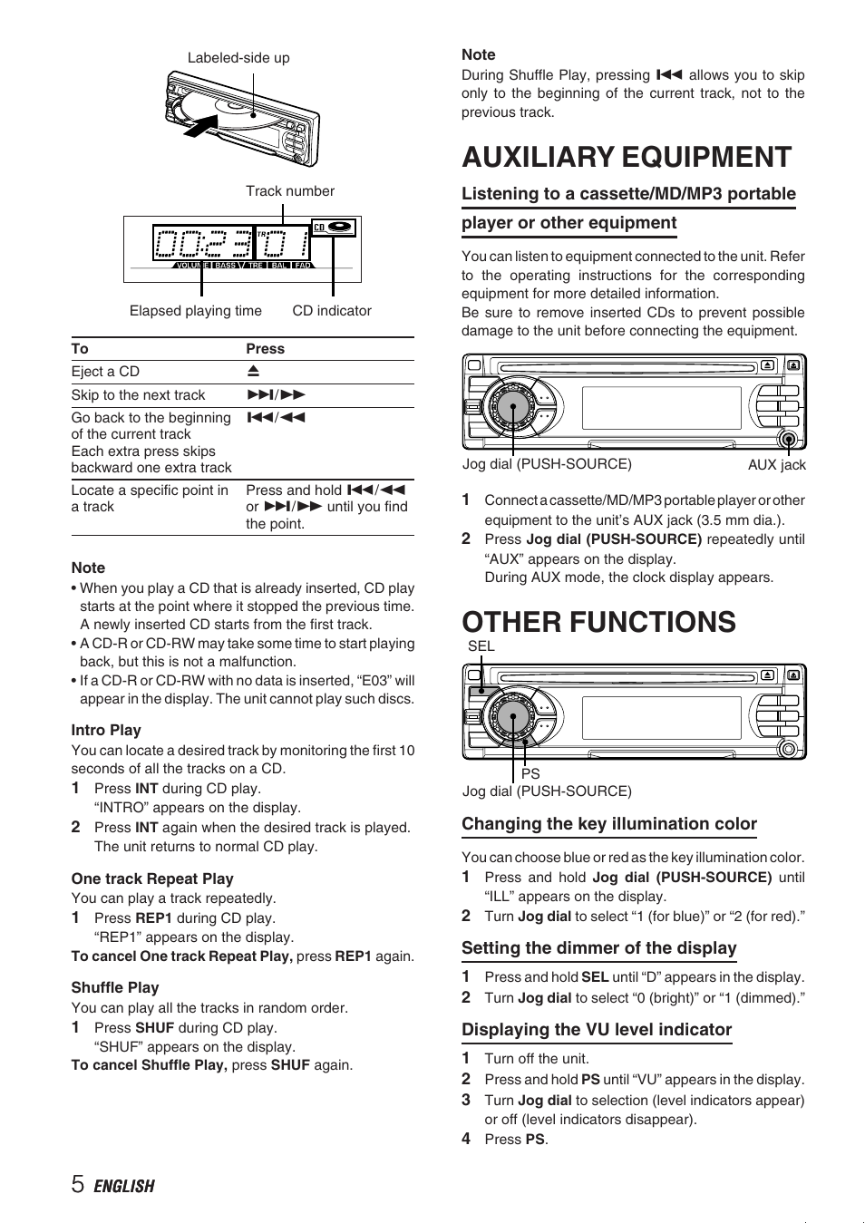 Auxiliary equipment, Other functions | Aiwa CDC-X237 User Manual | Page 6 / 8