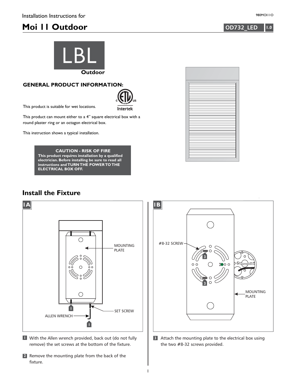 LBL Lighting Moi 11 User Manual | 4 pages