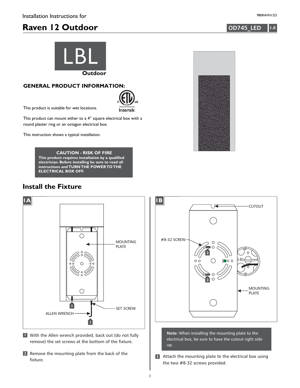 LBL Lighting Raven 12 User Manual | 4 pages