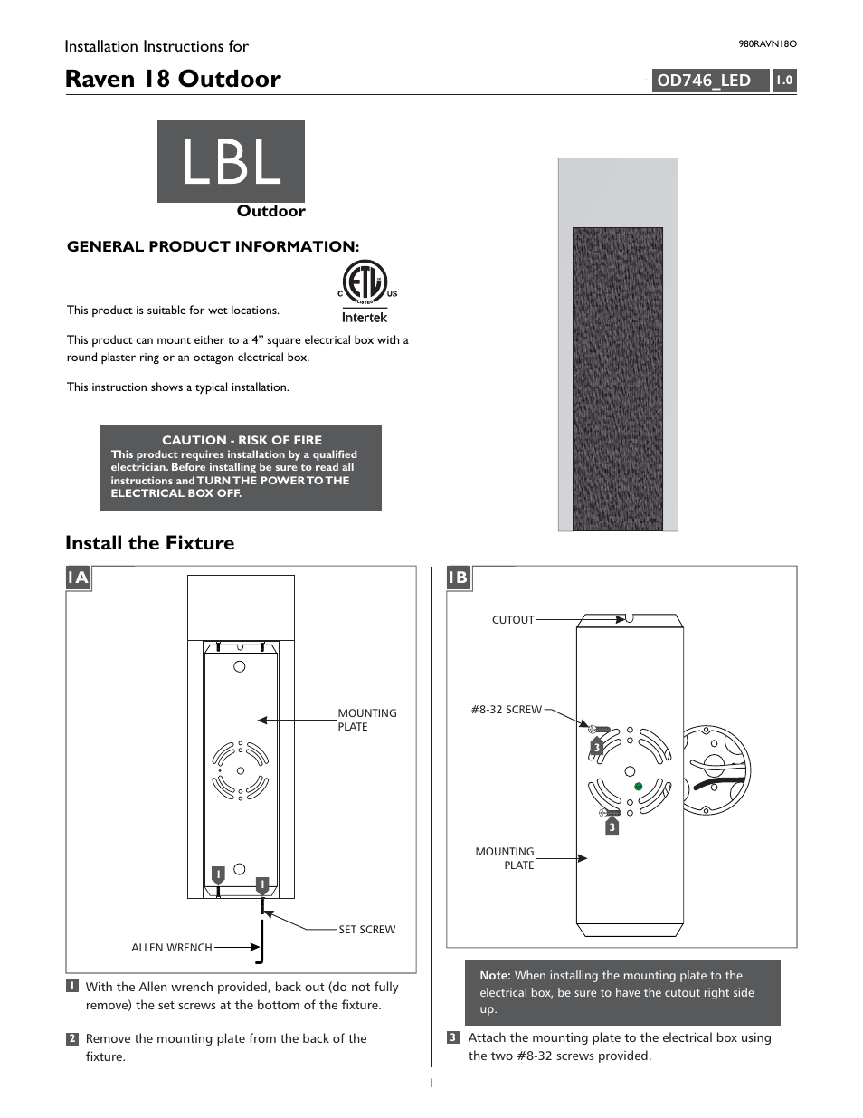 LBL Lighting Raven 18 User Manual | 4 pages