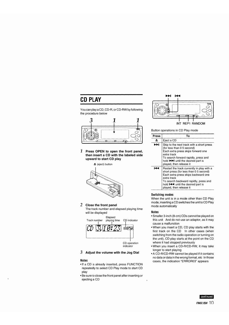 Cd play | Aiwa 570CDCMP3 User Manual | Page 11 / 62