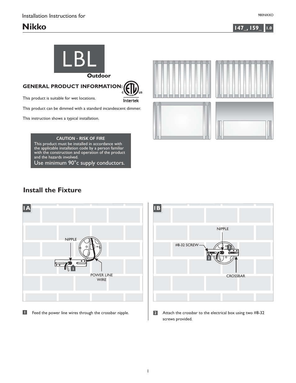 LBL Lighting Nikko Grille User Manual | 4 pages