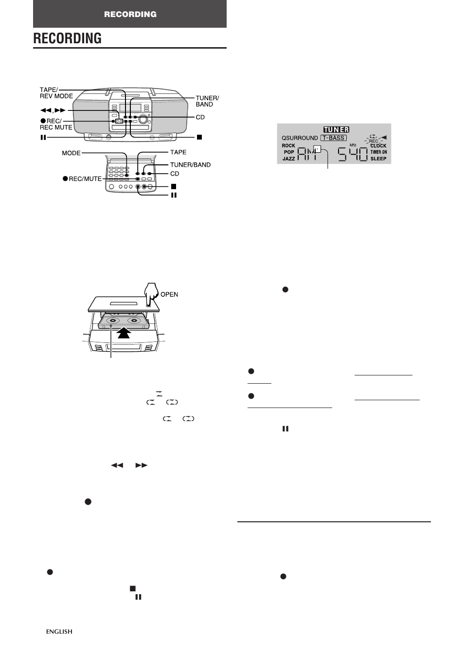Recording, Inserting blank spaces | Aiwa CSD-EL300 User Manual | Page 12 / 44