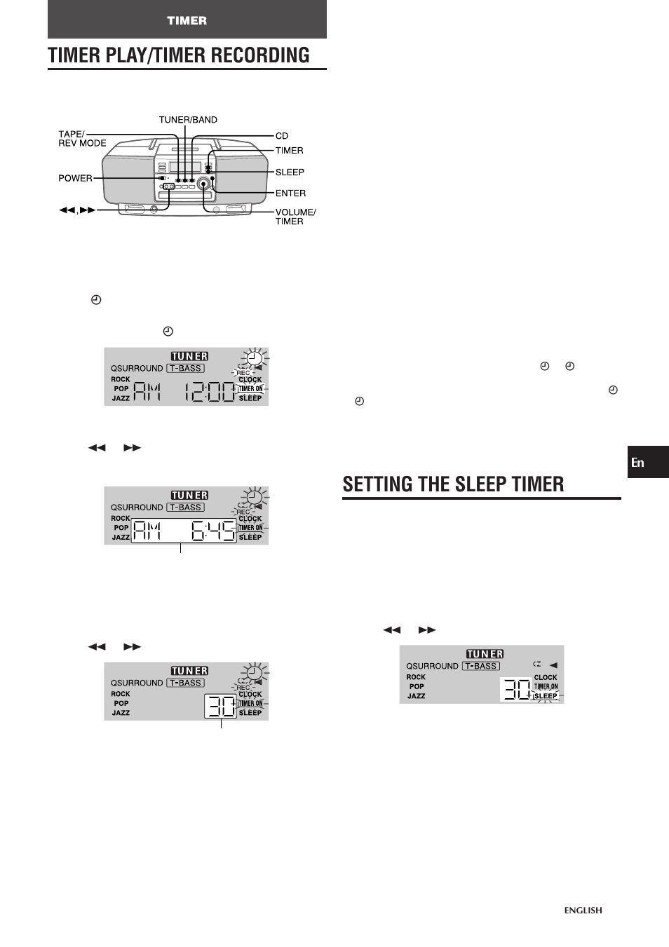 Timer play/timer recording, Setting the sleep timer | Aiwa CSD-EL300 User Manual | Page 13 / 44
