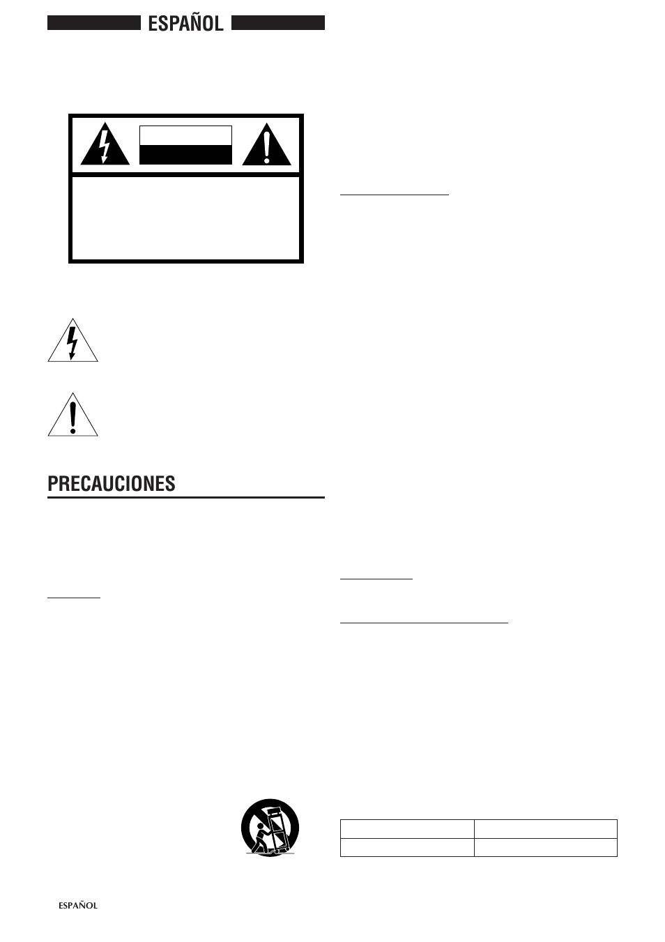 Español, Precauciones, Advertencia | Aiwa CSD-EL300 User Manual | Page 16 / 44