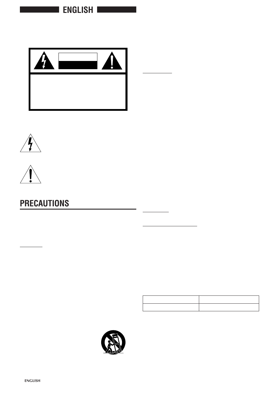 English, Precautions, Warning | Aiwa CSD-EL300 User Manual | Page 2 / 44