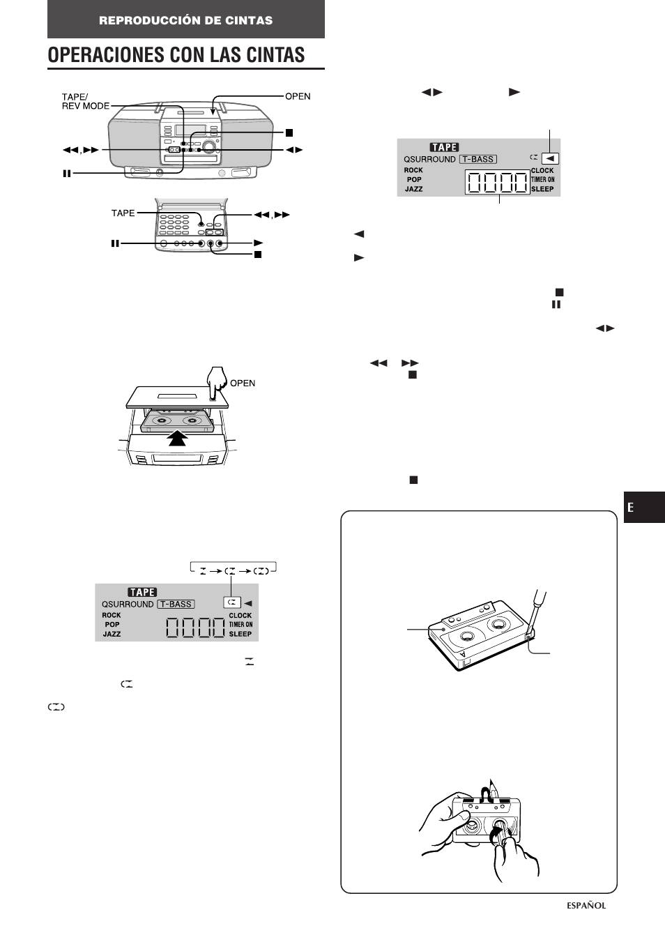 Operaciones con las cintas, En e f, Cómo insertar una cinta | Reproducción de una cinta | Aiwa CSD-EL300 User Manual | Page 21 / 44