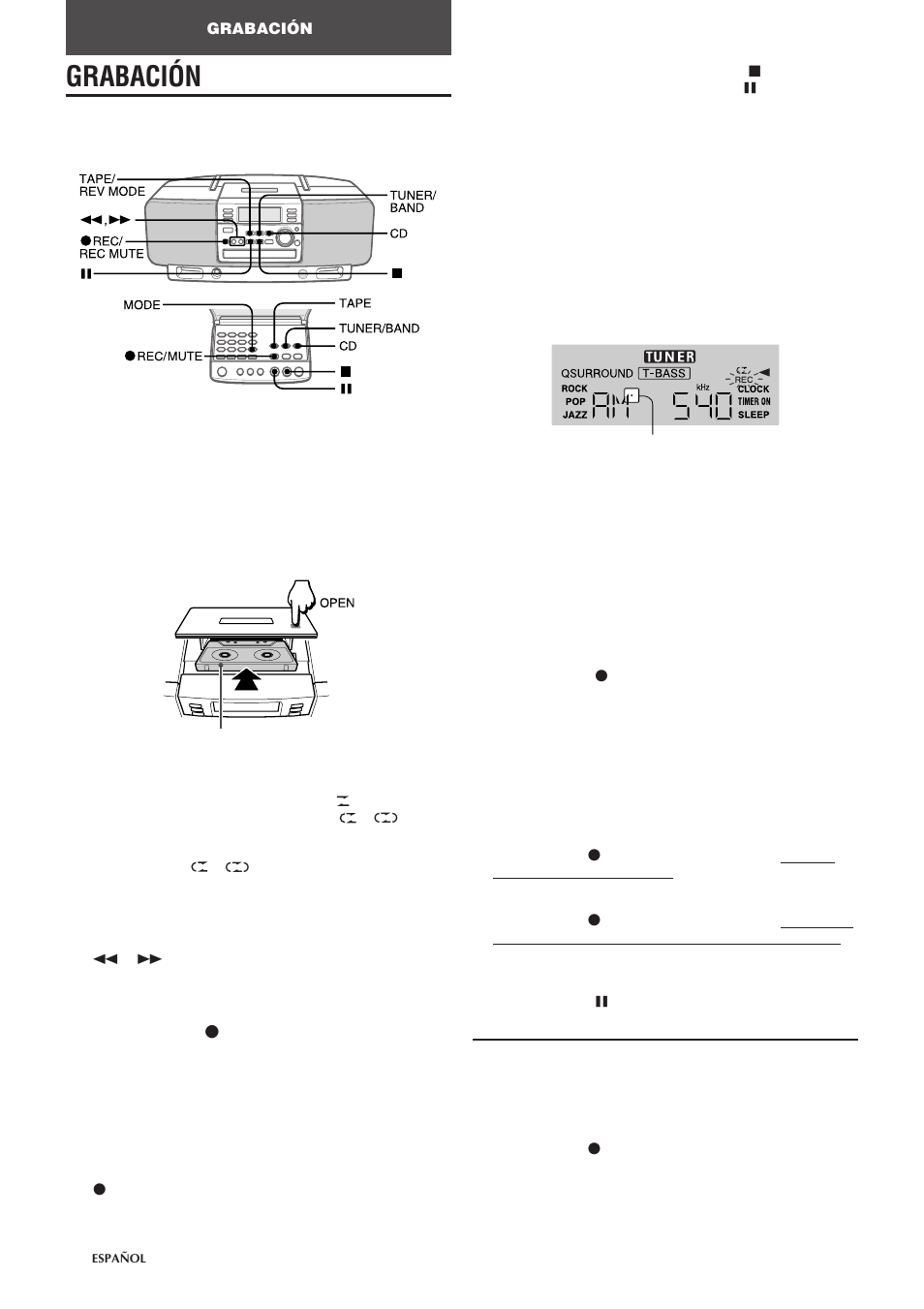 Grabación, Inserción de espacios en blanco | Aiwa CSD-EL300 User Manual | Page 26 / 44