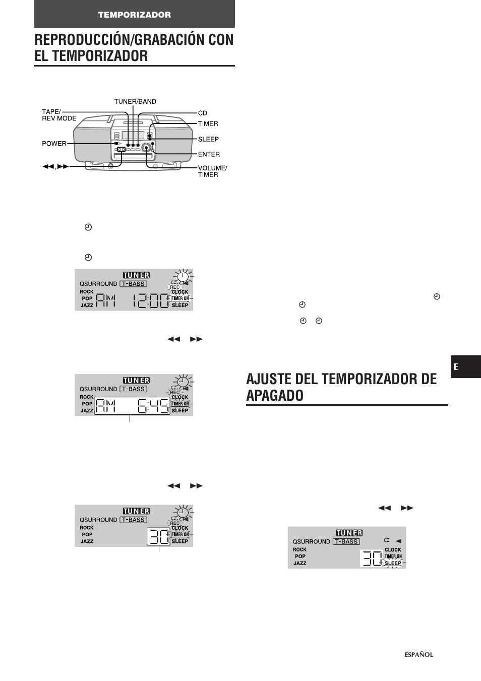 Reproducción/grabación con el temporizador, Ajuste del temporizador de apagado | Aiwa CSD-EL300 User Manual | Page 27 / 44