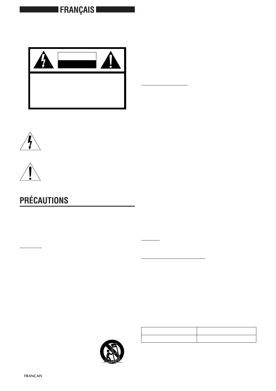 Français, Précautions, Avertissement | Aiwa CSD-EL300 User Manual | Page 30 / 44
