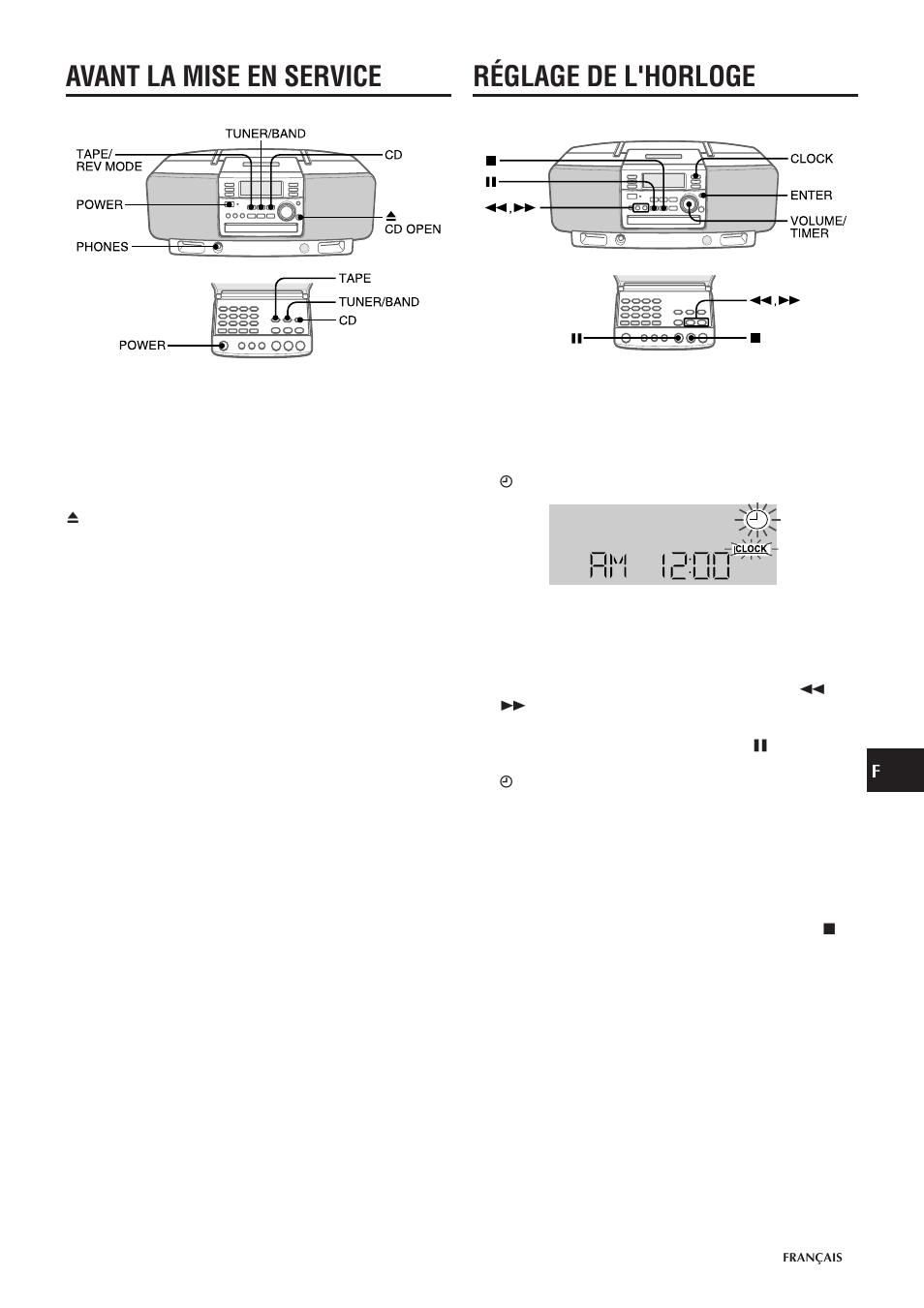 Avant la mise en service, Réglage de l'horloge | Aiwa CSD-EL300 User Manual | Page 33 / 44